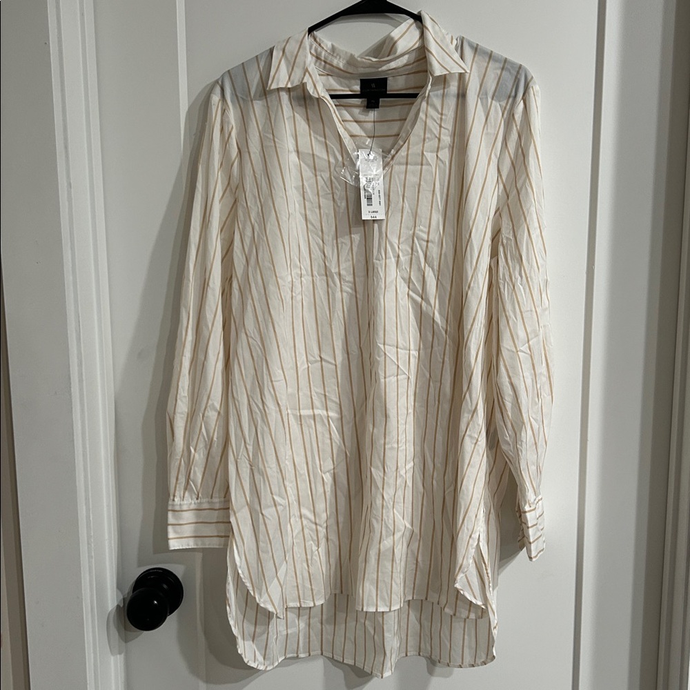 Worthington Cream and Tan Striped Shirt